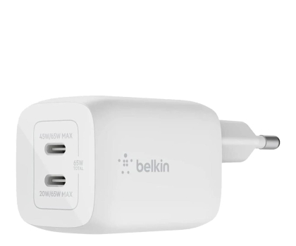 Ładowarka i akumulator BELKIN Podwójna ścienna USB-C GaN z PPS 65 W Biała WCH013vfWH